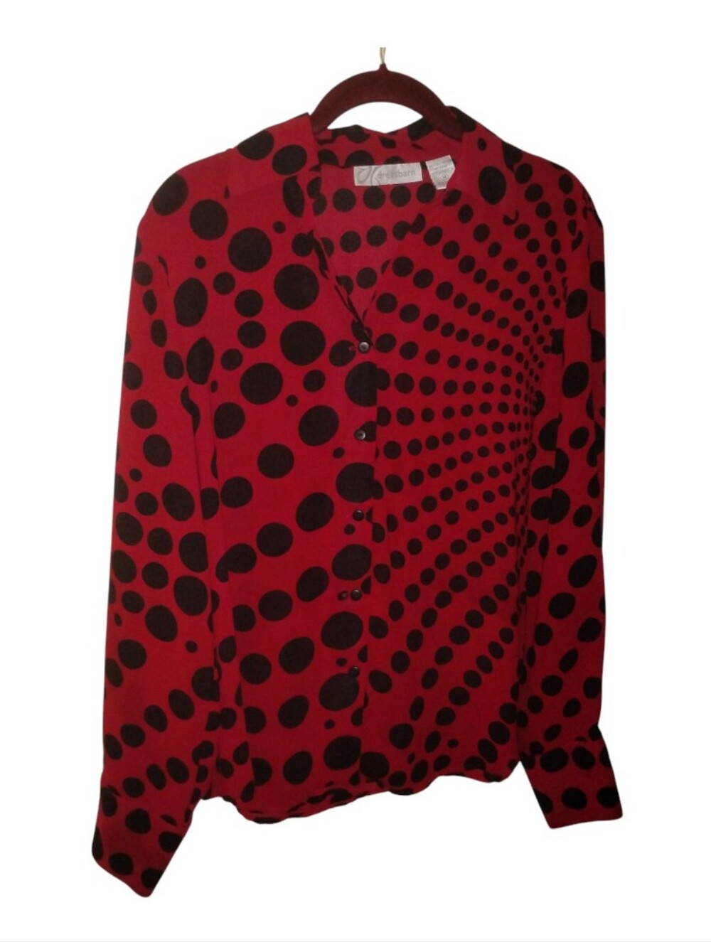 DRESS BARN Polka Dot Blouse, Red & Black, Women's Size M, Polyester, Pre-owned
